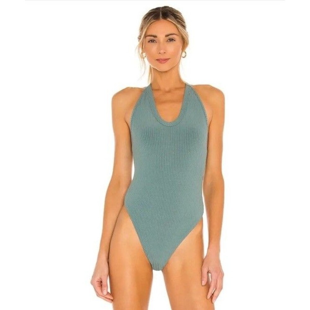 Intimately Free People Speed Dial Ribbed Bodysuit Sea Breeze Size M